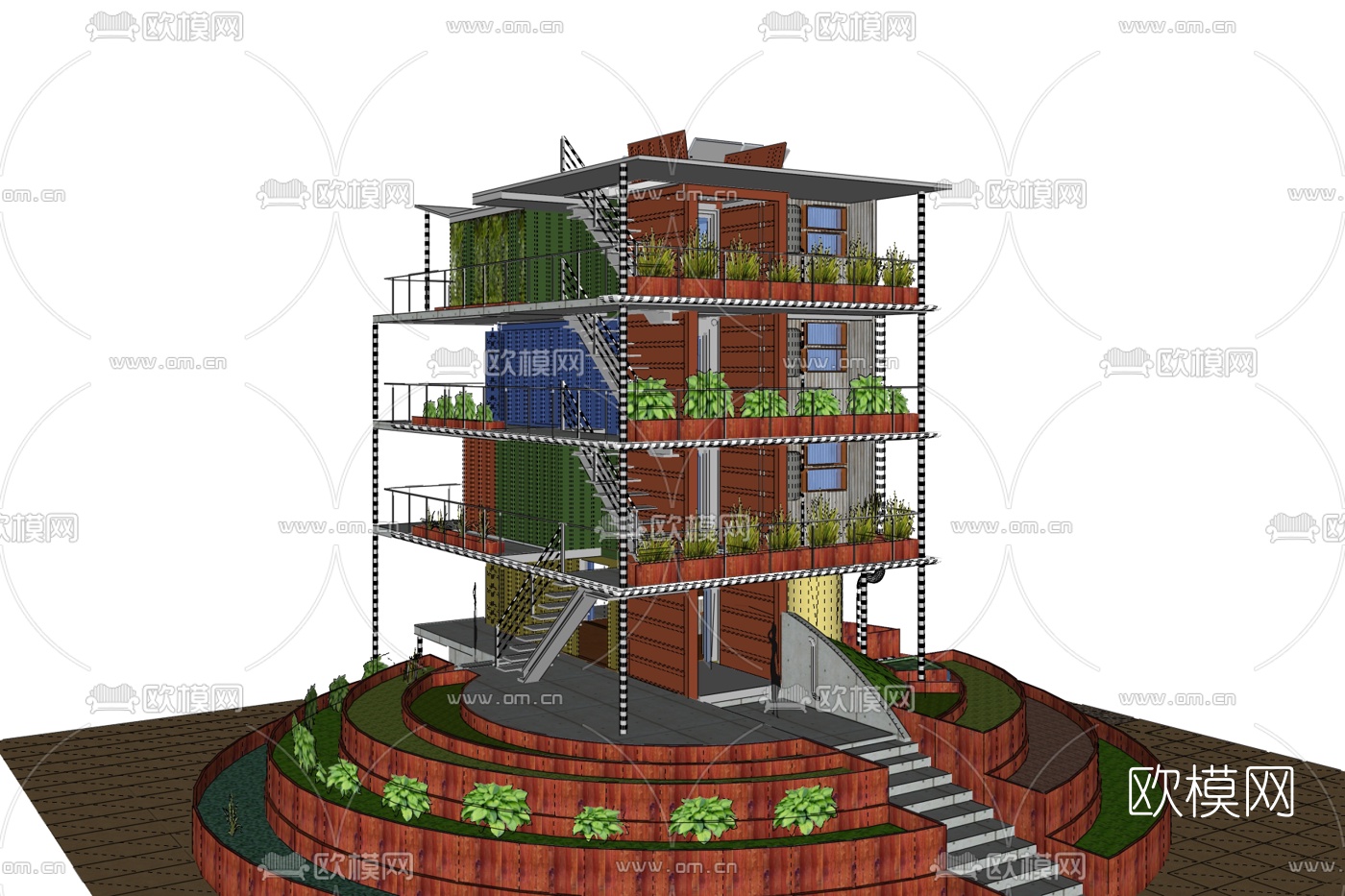 工业风集装箱公寓楼免费su模型下载