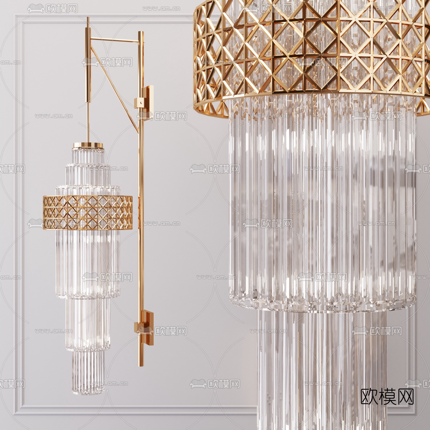 现代金属水晶多层吊灯3d模型下载