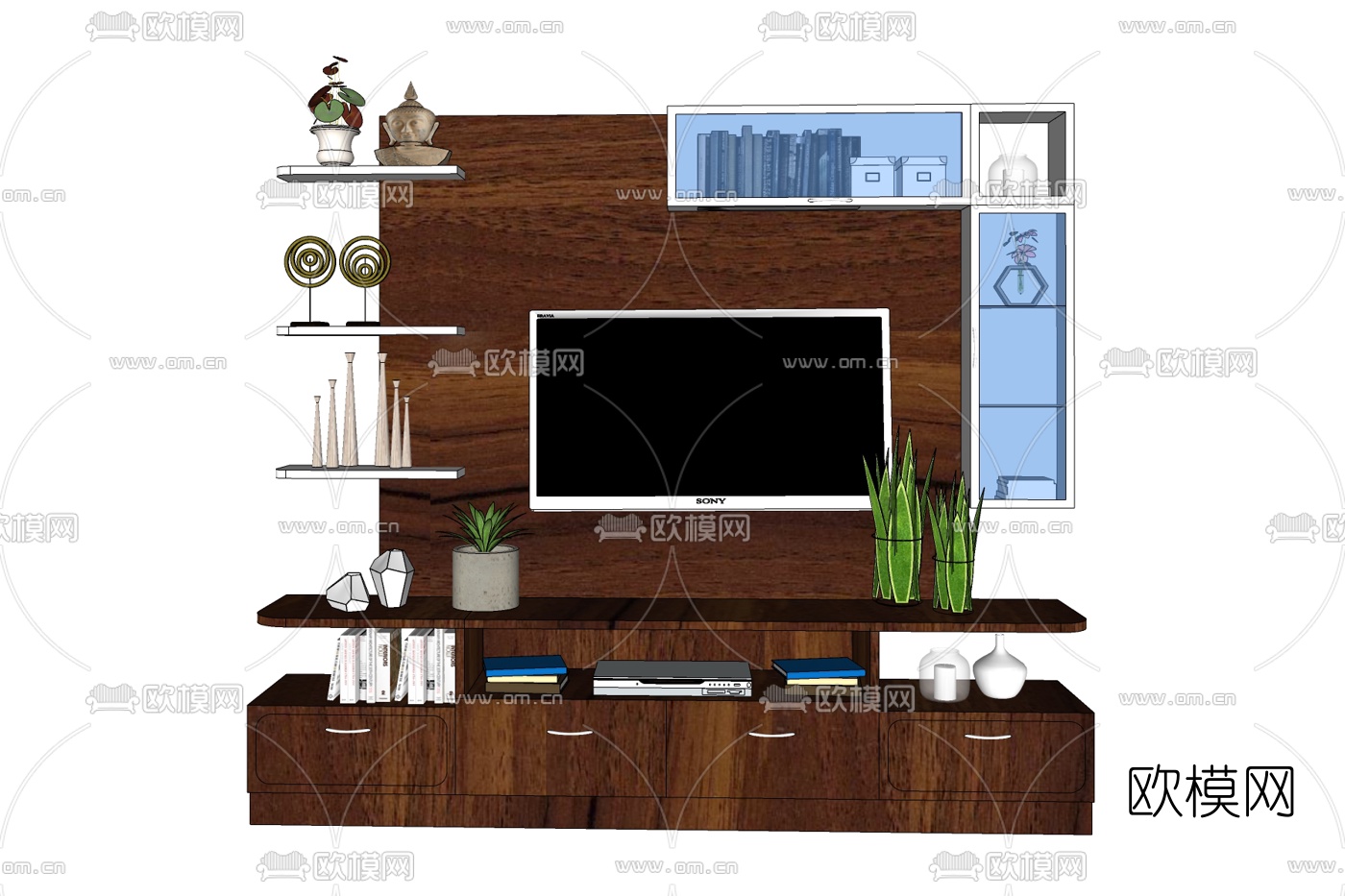 现代电视一体柜免费su模型下载
