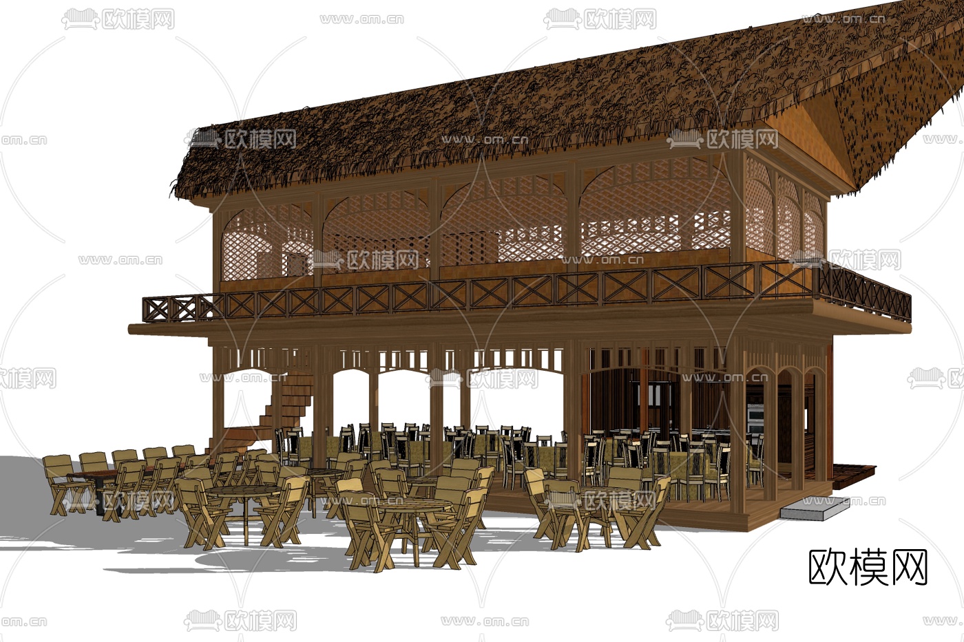 自然风餐厅免费su模型下载