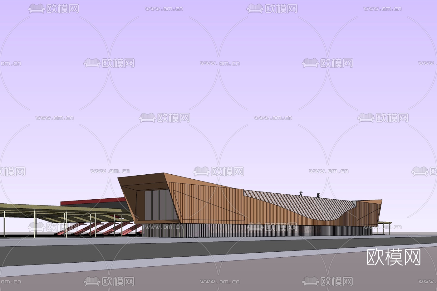 现代高铁站火车站免费su模型下载