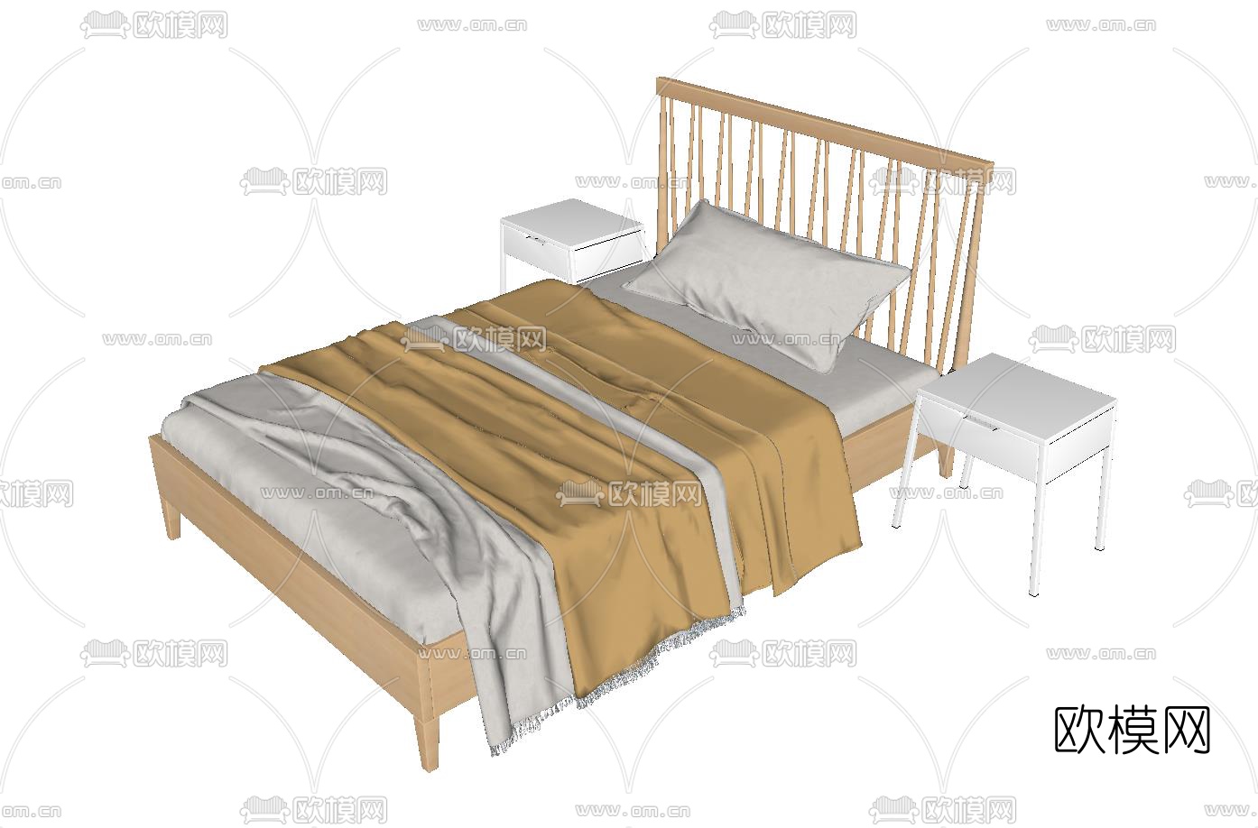 现代布艺双人床su模型下载