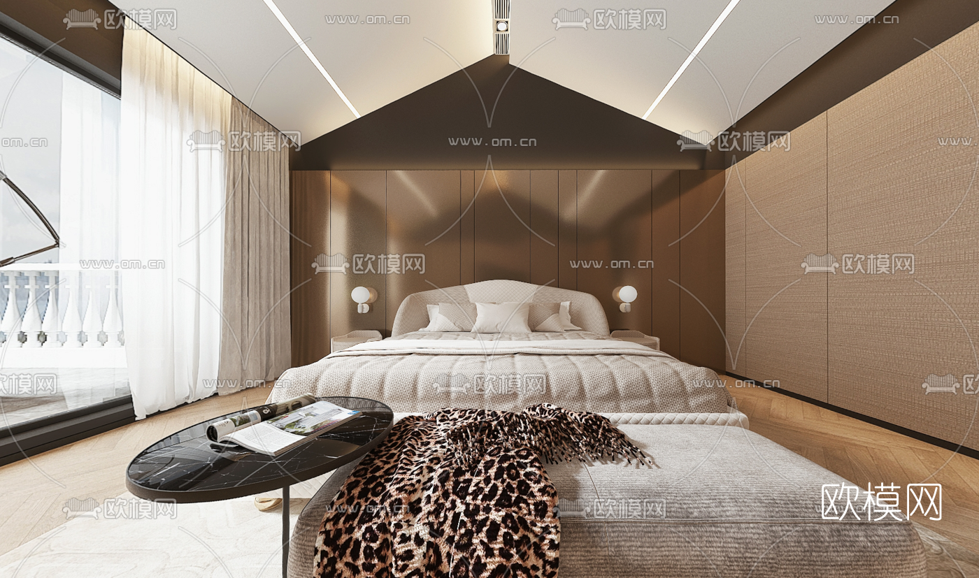 现代卧室主人房vr全景3d模型