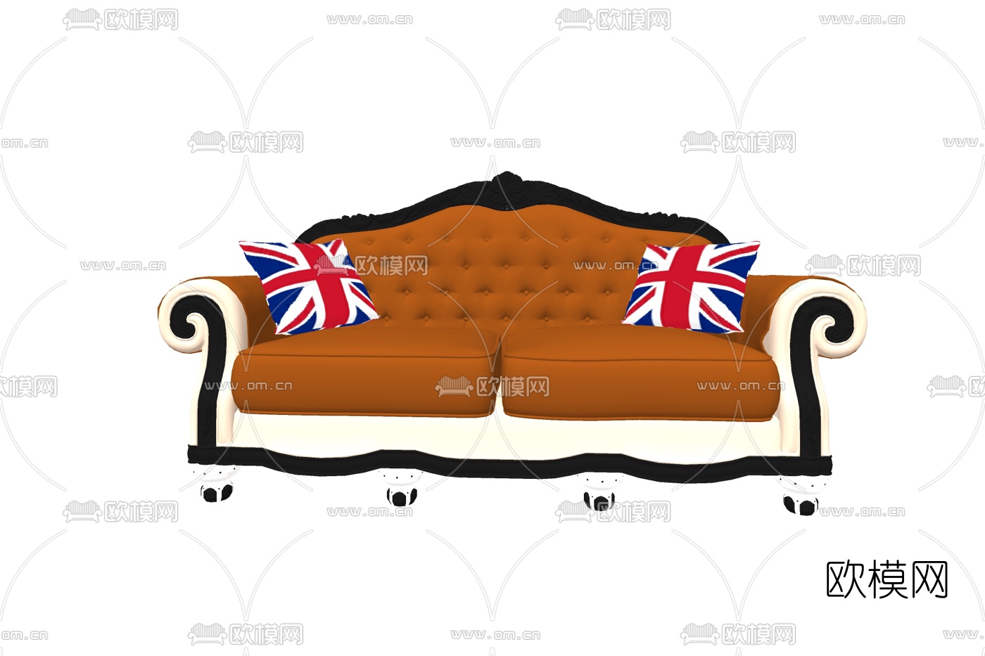欧式布艺双人沙发免费su模型下载