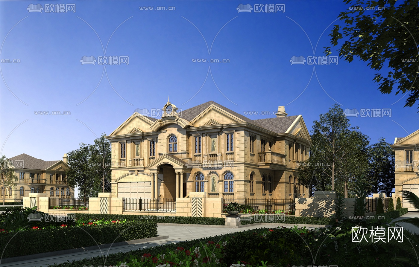 欧式独栋别墅外观3d模型下载