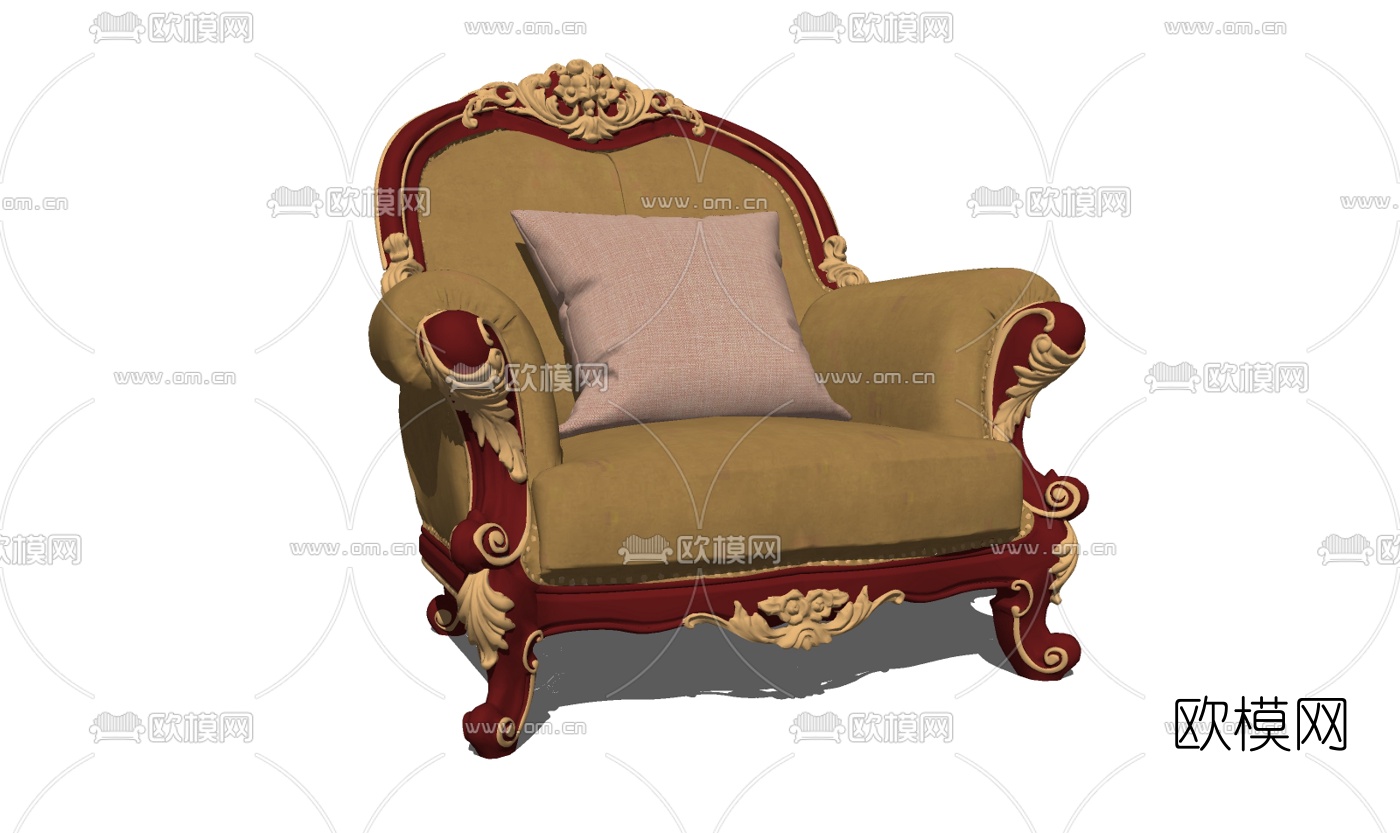 欧式布艺单人沙发su模型下载