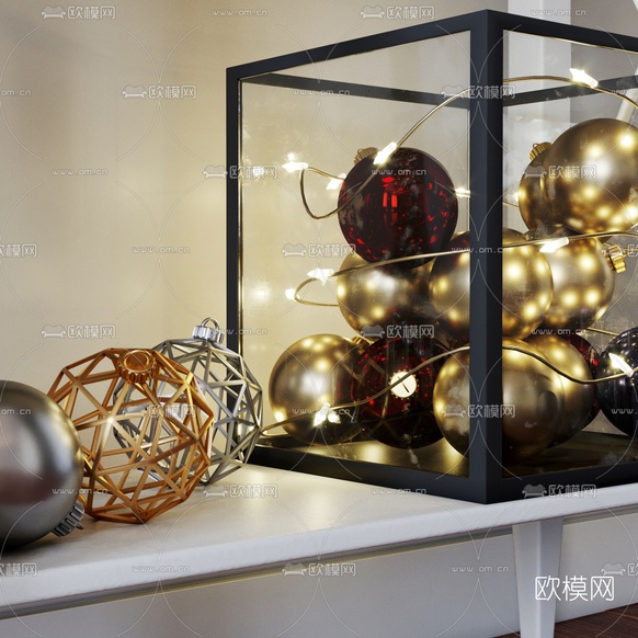 现代端景柜圣诞装饰3d模型下载(渲染图3)