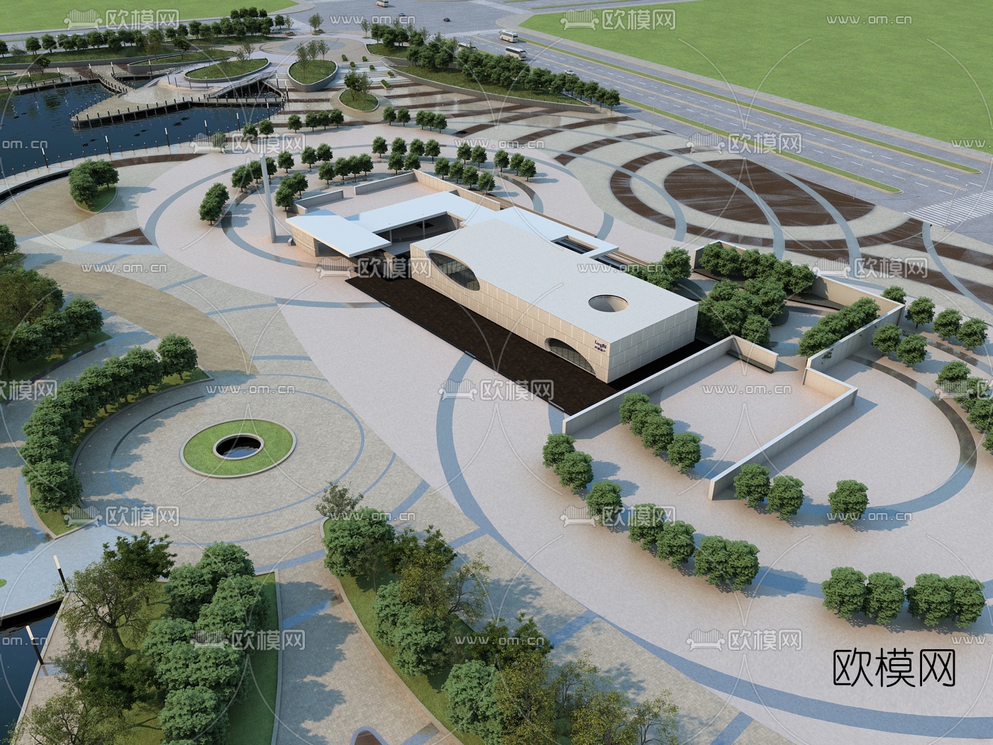 现代公园展厅鸟瞰规划3d模型下载_ID10332324_3dmax免费模型-欧模网