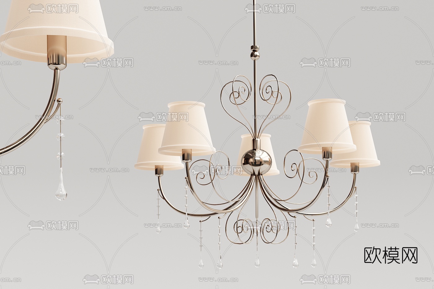 简欧金属多头灯罩吊灯3d模型下载