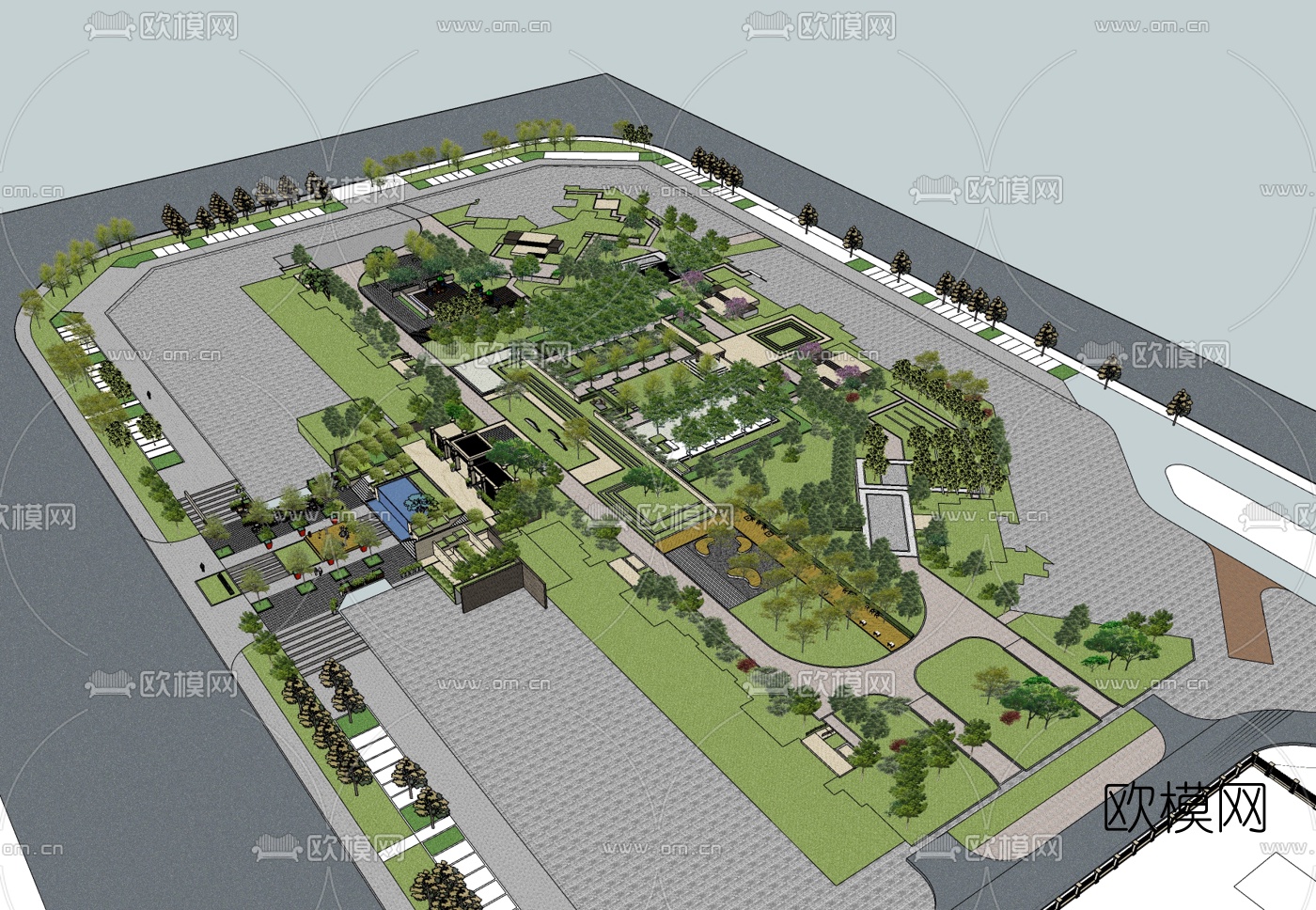 现代公园景观免费su模型下载