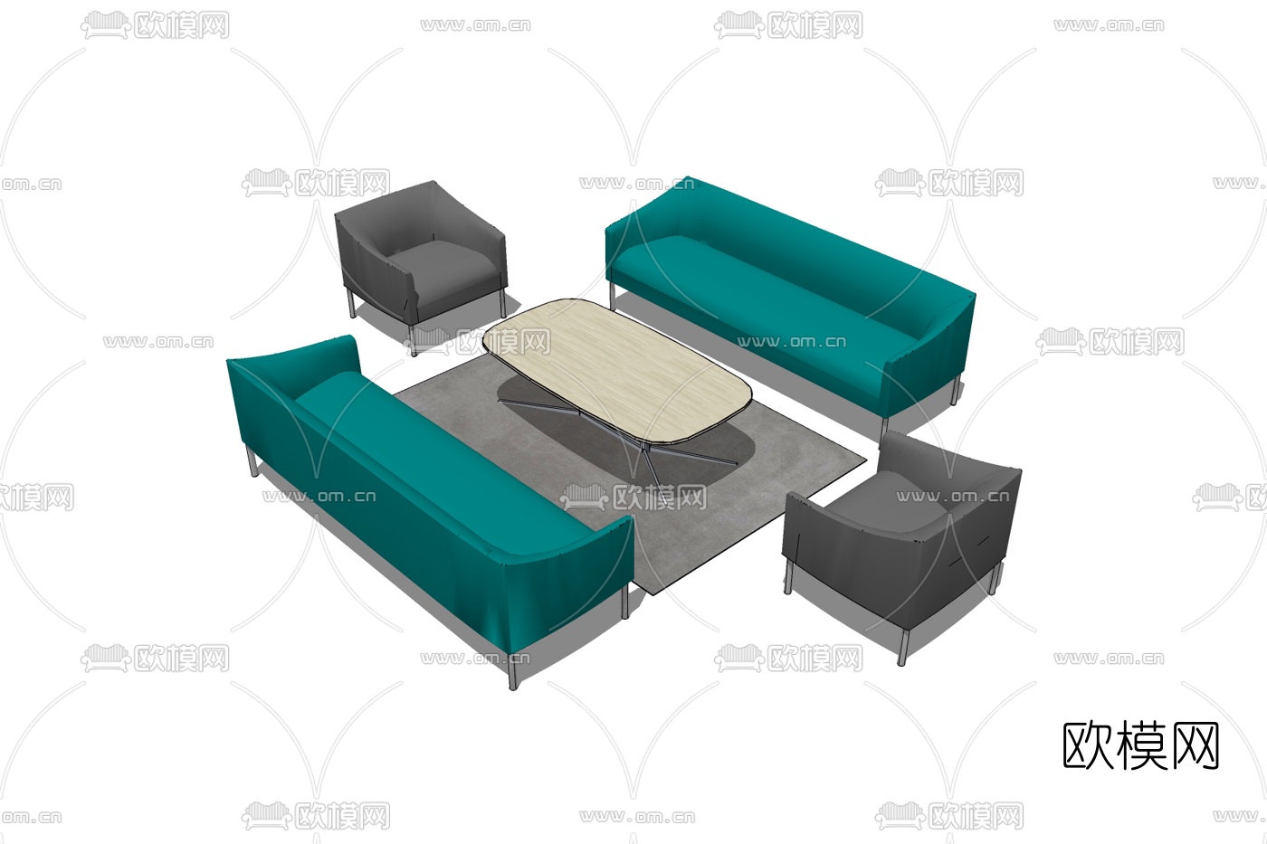 现代办公沙发免费su模型下载