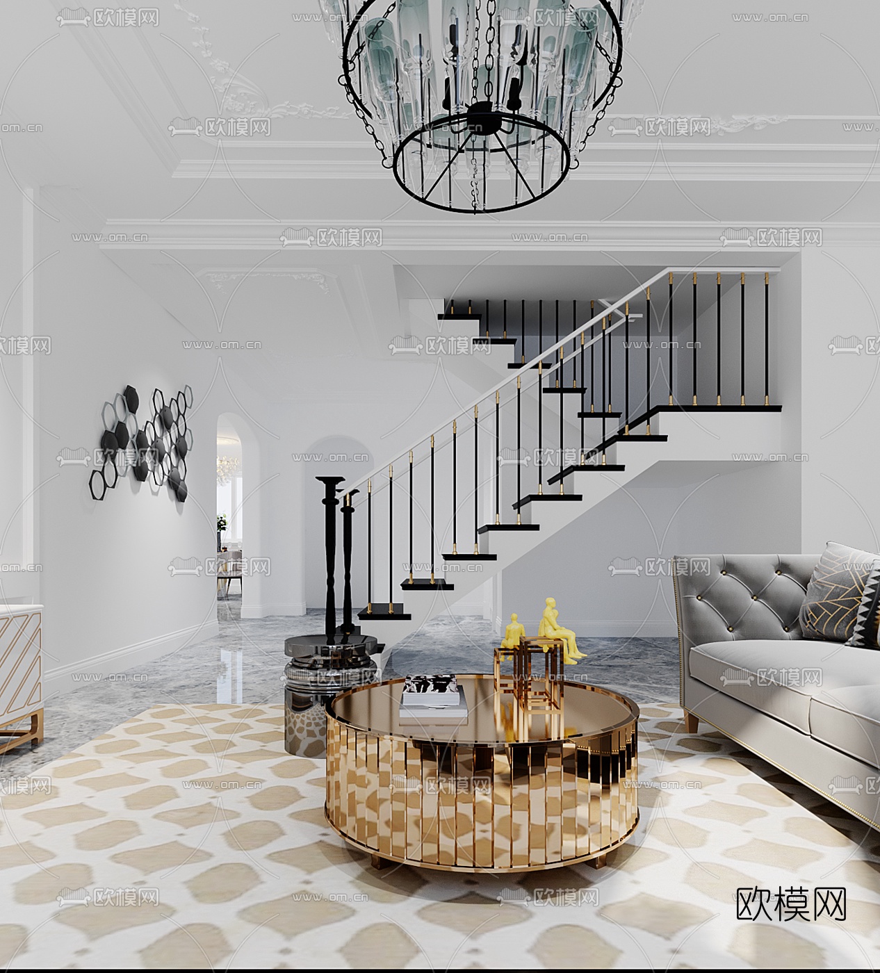 欧式客厅餐厅3d模型下载（渲染图4）