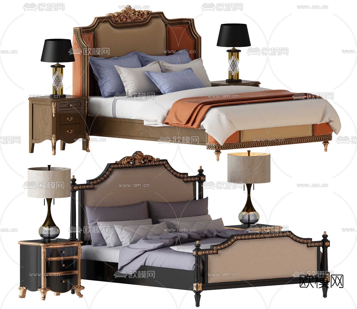 欧式雕花双人床3d模型下载
