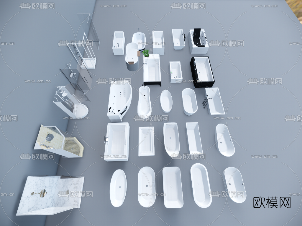 现代浴缸淋浴房su模型下载（渲染图2）