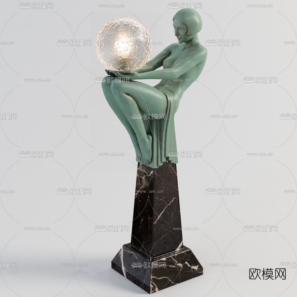 现代人物雕塑圆灯装饰灯3d模型下载（渲染图2）