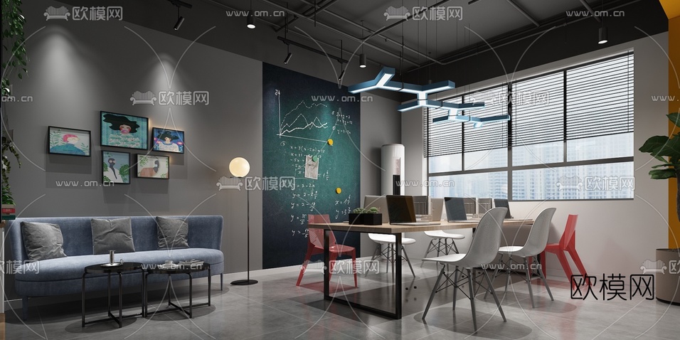 工业风工作室办公区3d模型下载(渲染图2)