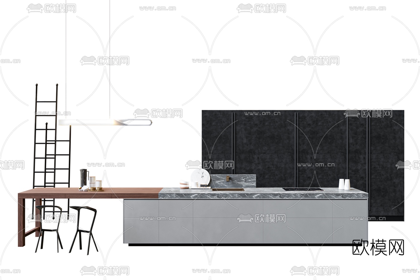 现代橱柜中岛柜3d模型