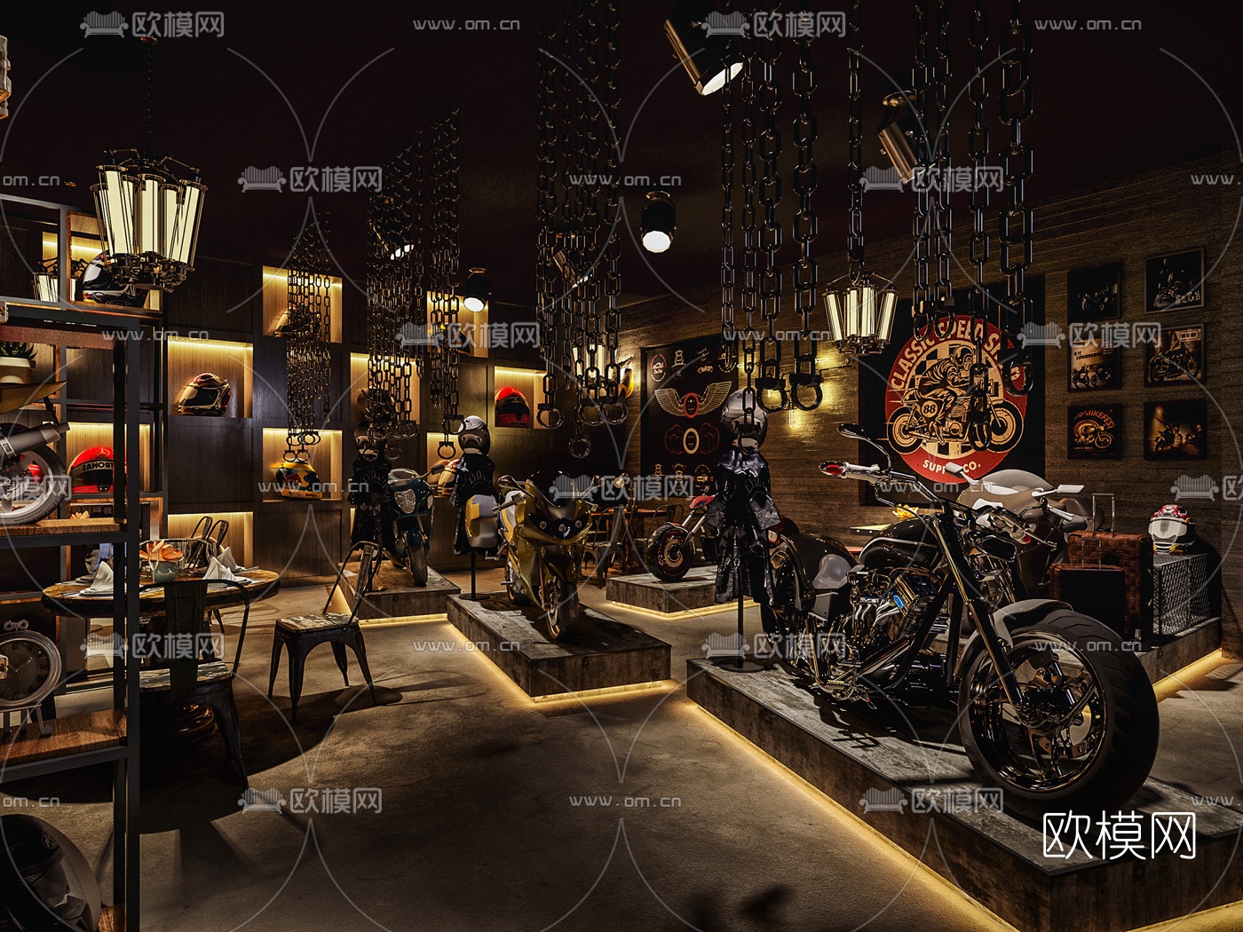 现代摩托车机车俱乐部酒吧3d模型