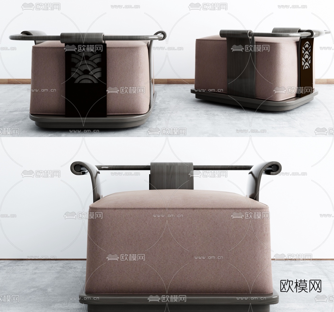 新中式单人沙发3D模型-免费3dmax模型库-欧模网