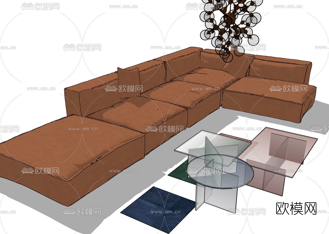 现代轻奢布艺组合沙发su模型下载