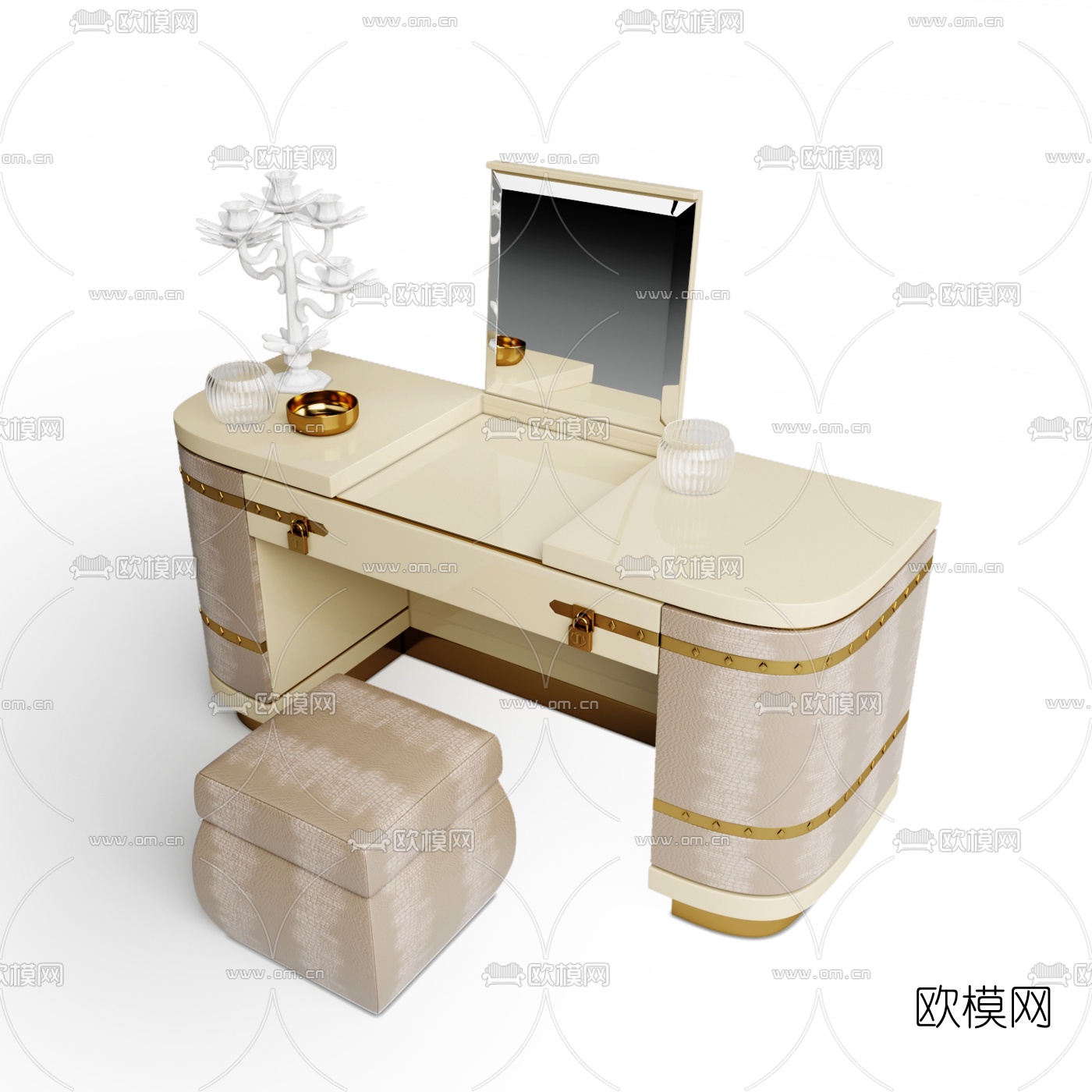 现代轻奢梳妆台3d模型下载（渲染图2）