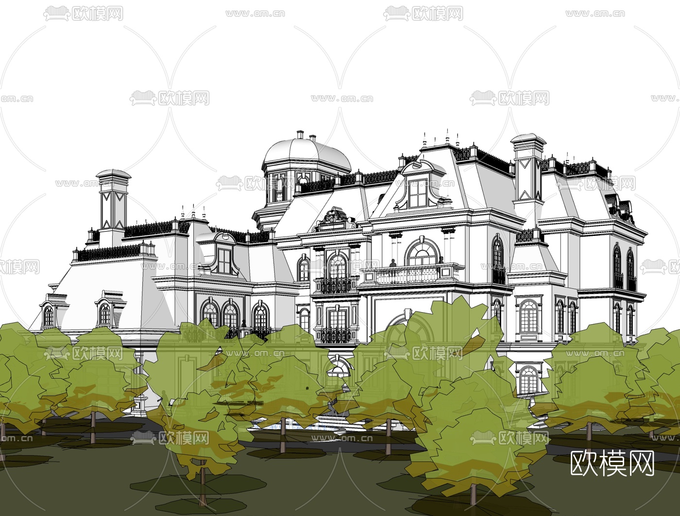 欧式古典独栋别墅免费su模型下载