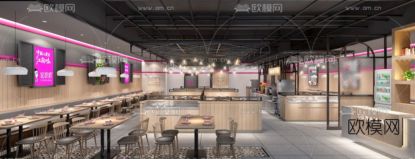 工业风自助餐厅3d模型
