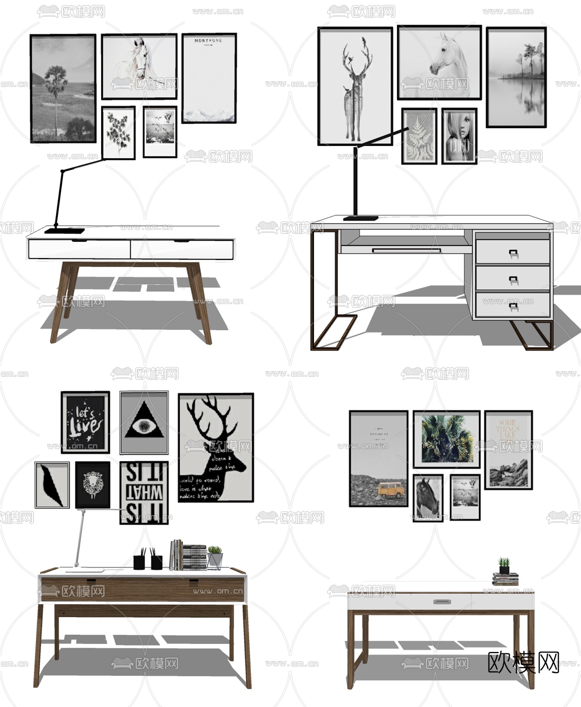 现代简约书桌su模型下载