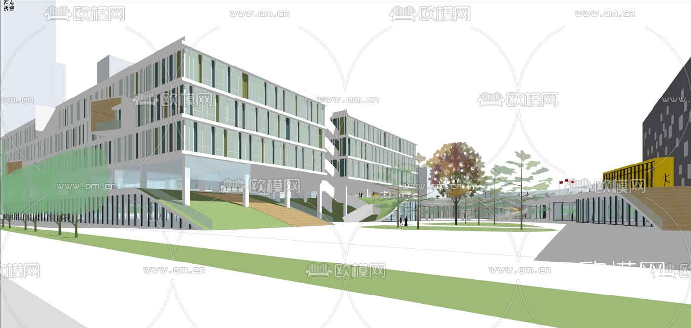 现代学校教学楼外观su模型下载（渲染图9）