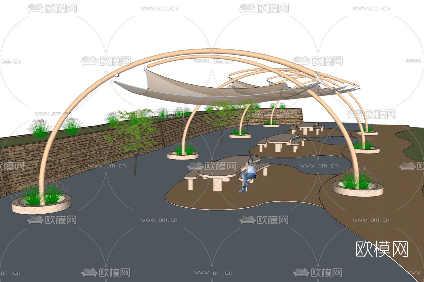 现代金属廊架免费su模型