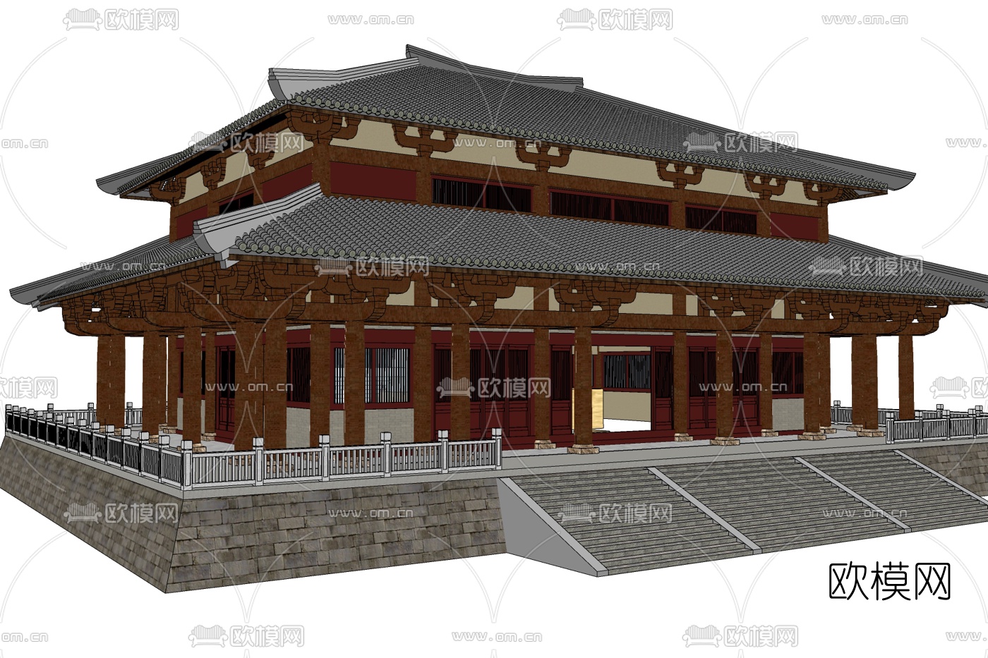 中式重檐庑殿顶殿宇免费su模型下载