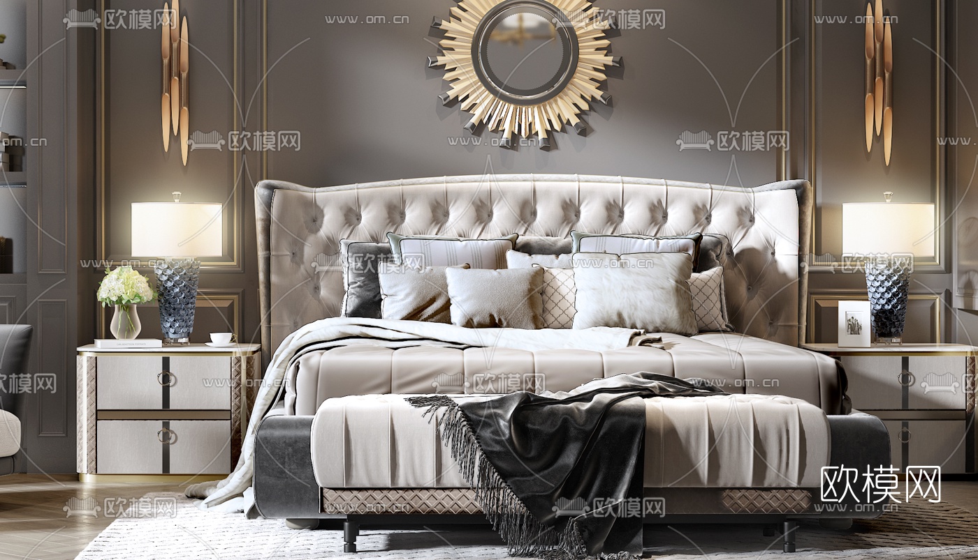 美式卧室主人房3d模型下载（渲染图3）