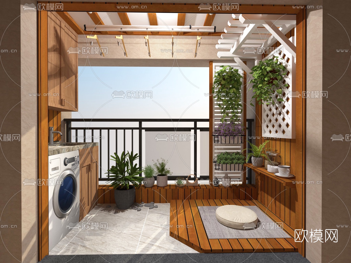 现代阳台洗衣房su模型下载（渲染图1）