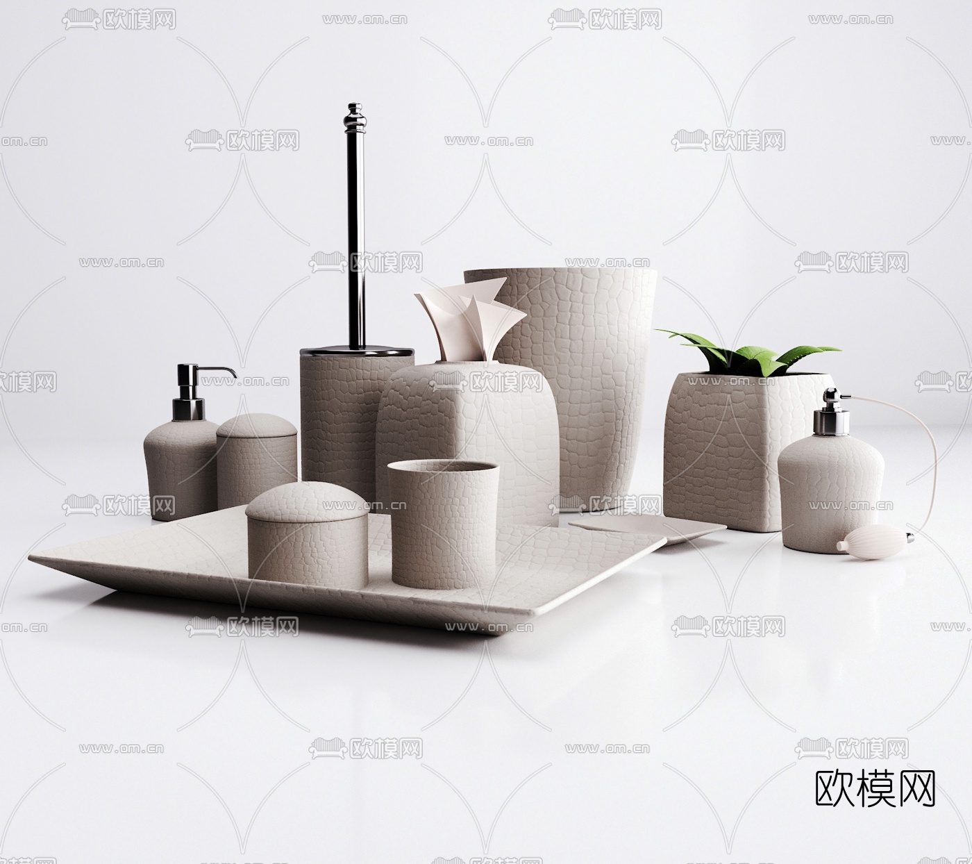 现代皮革盆栽器皿3d模型