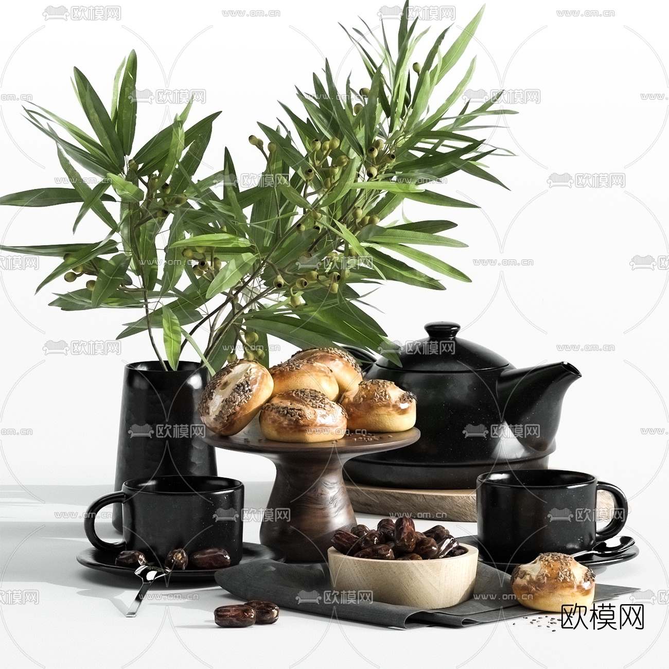 现代面包红枣茶水食品3d模型
