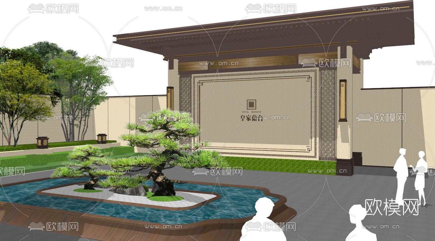 新中式售楼景观皇家蘭台府su模型下载（渲染图5）