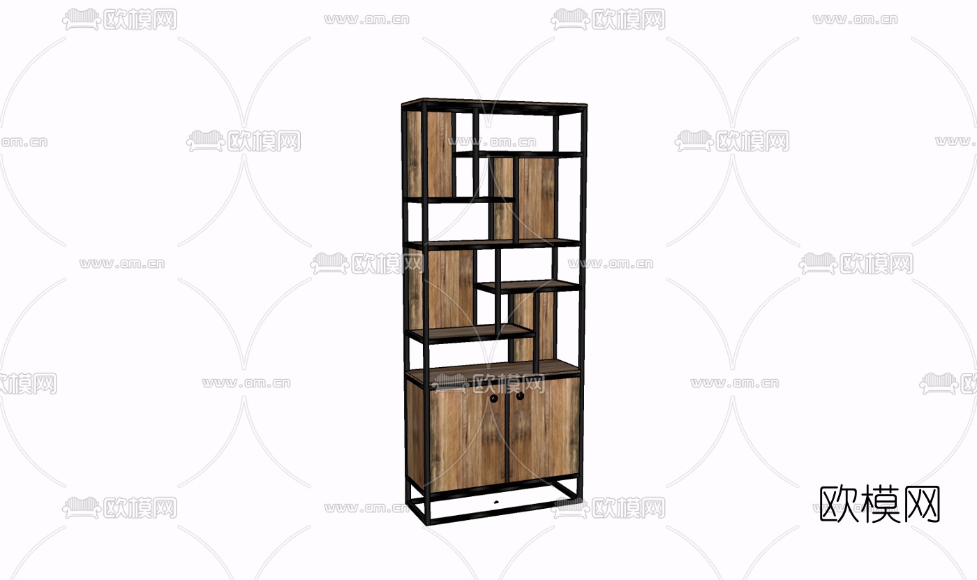 现代实木装饰柜免费su模型下载