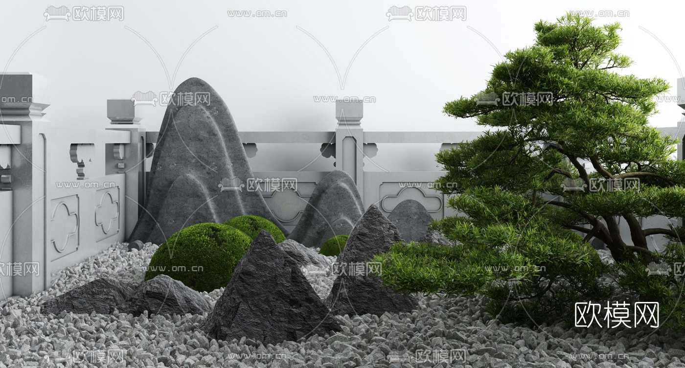 新中式庭院景观小品3d模型下载
