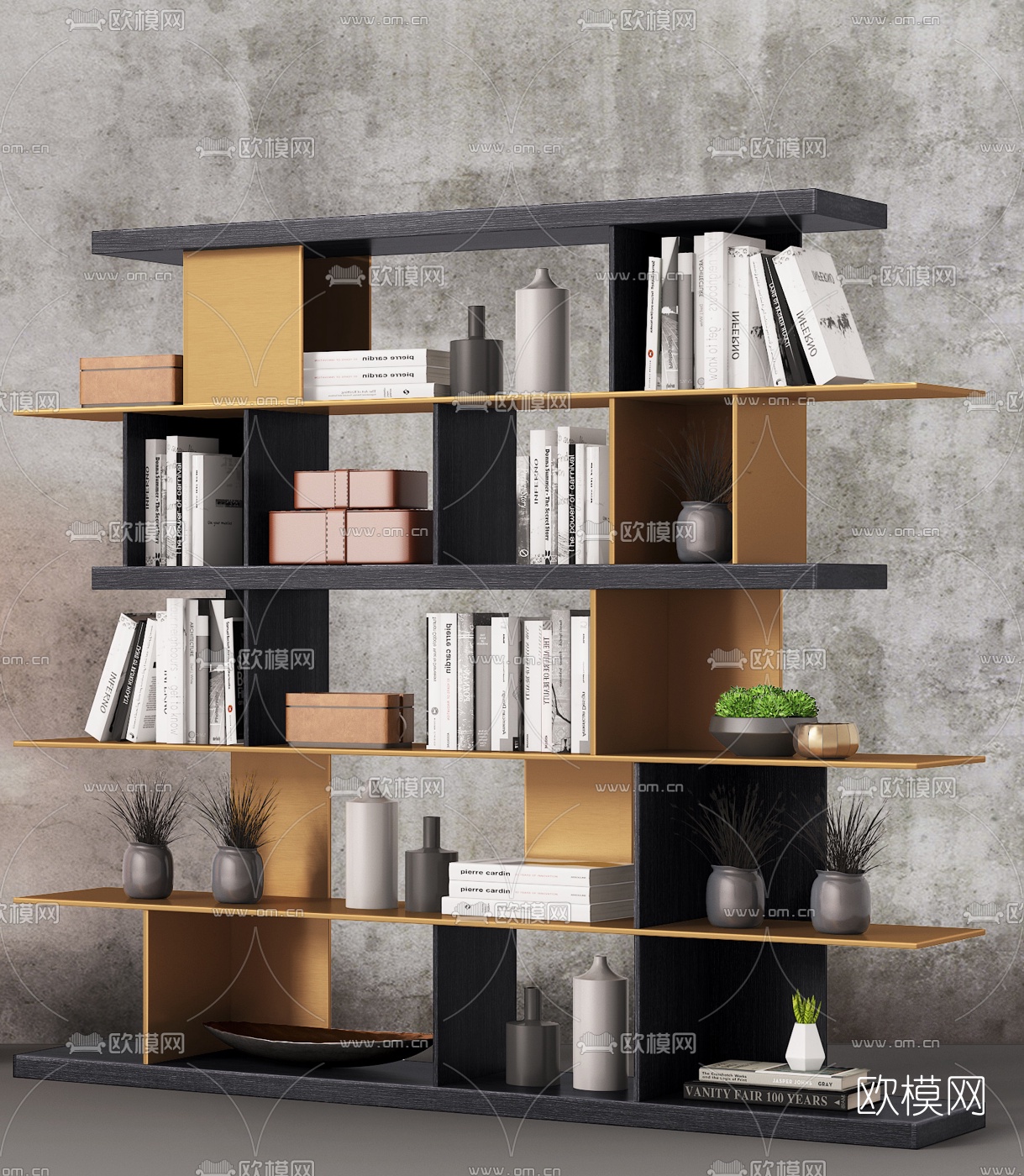 现代书柜装饰柜3d模型下载（渲染图3）