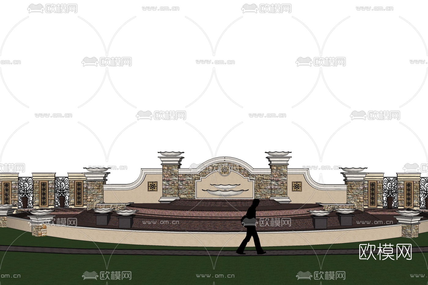 欧式景观墙免费su模型下载