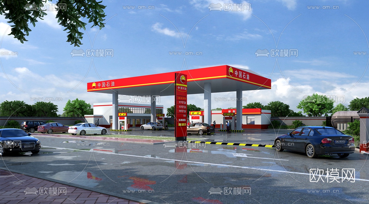 现代加油站3d模型下载