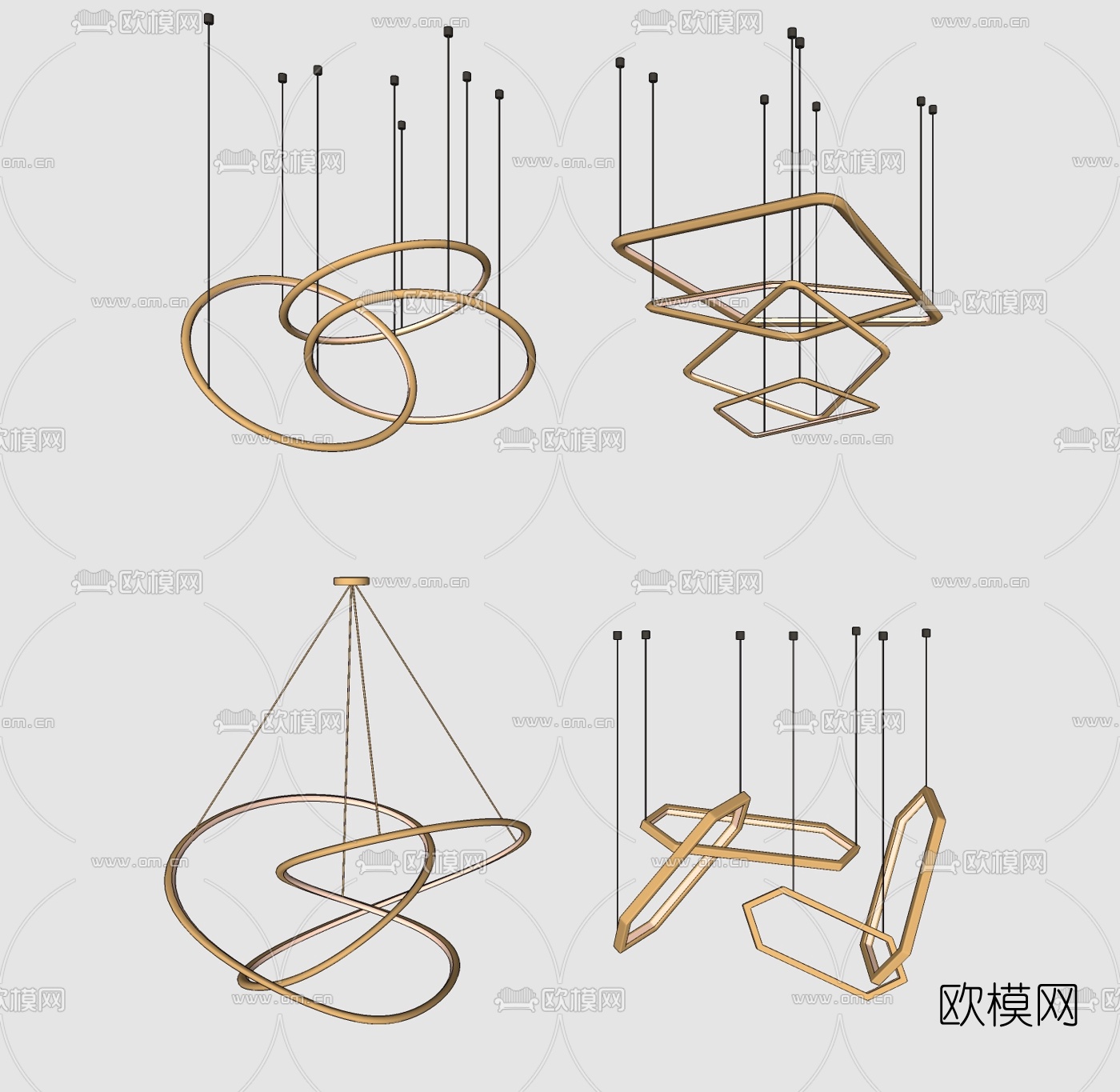 现代环形金属吊灯su模型下载