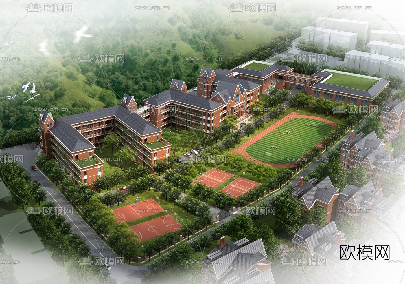 欧式学校鸟瞰3d模型
