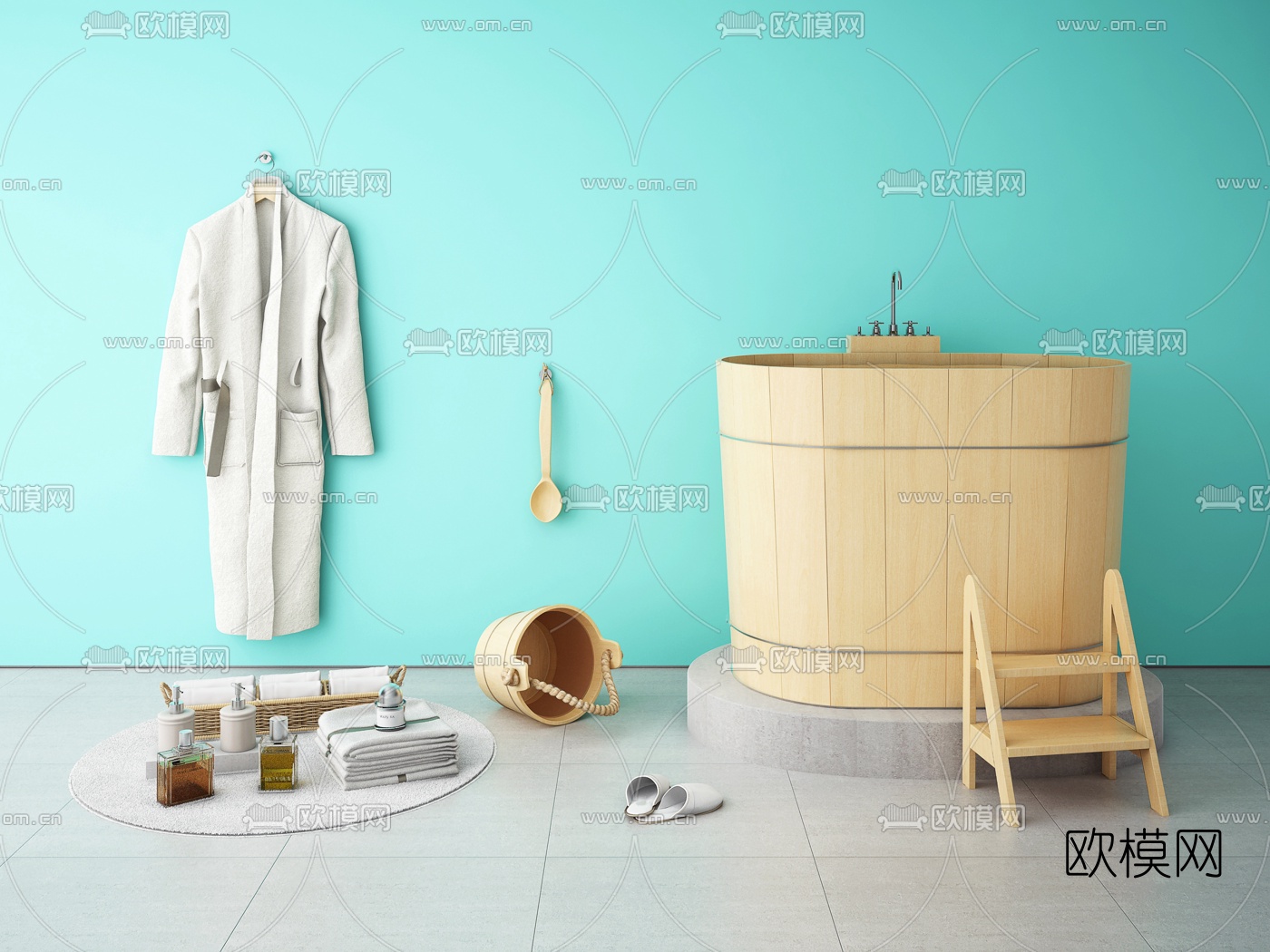 北欧浴缸浴室小件组合3d模型下载（渲染图1）