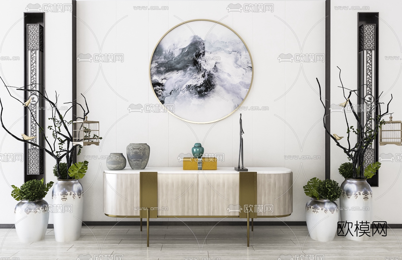 中式轻奢电视柜3d模型下载