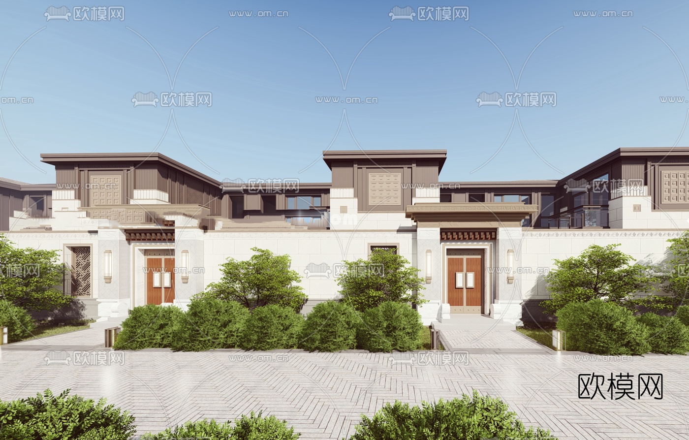 新中式独栋别墅su模型下载（渲染图4）