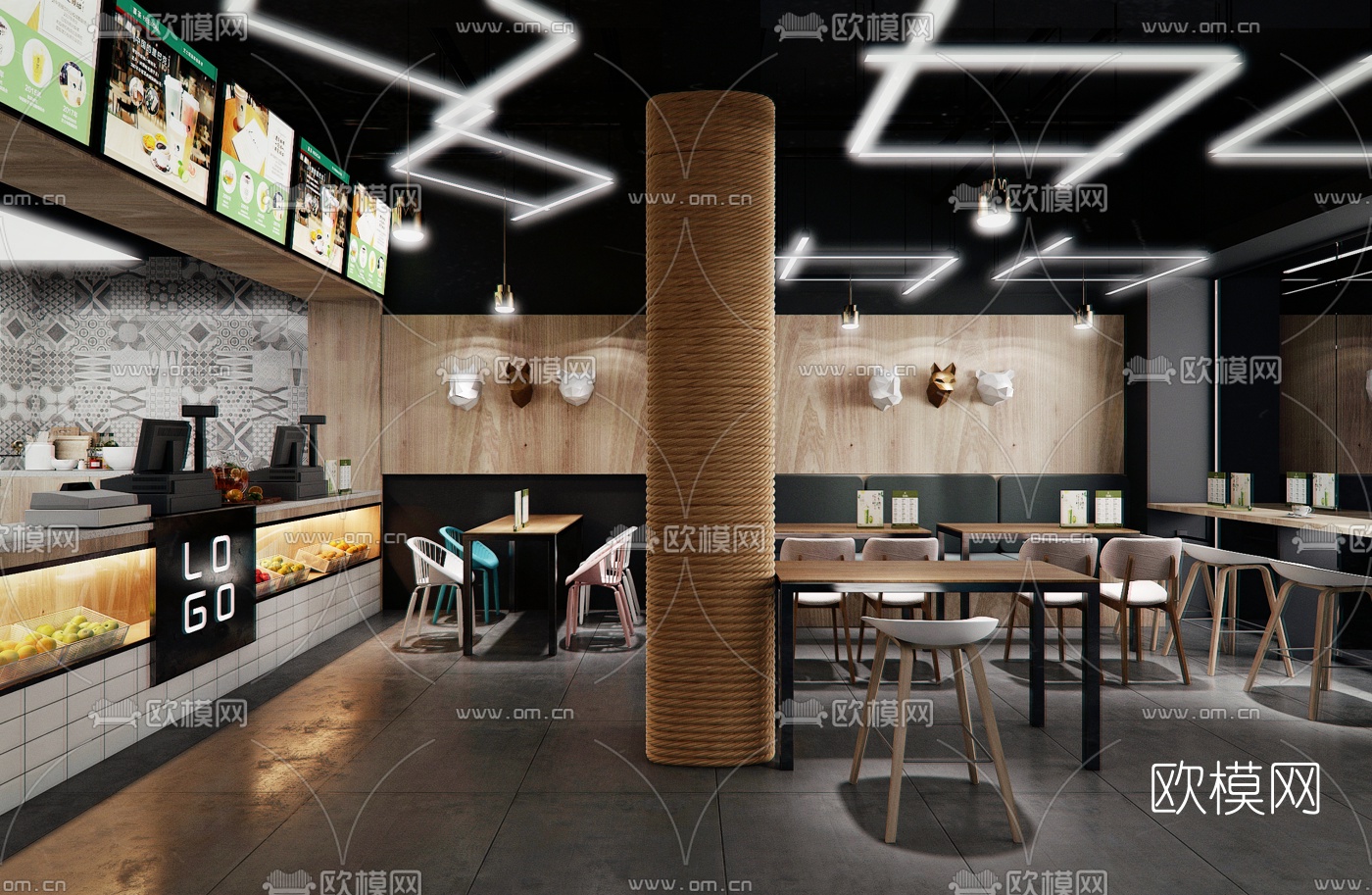 工业风奶茶店3d模型