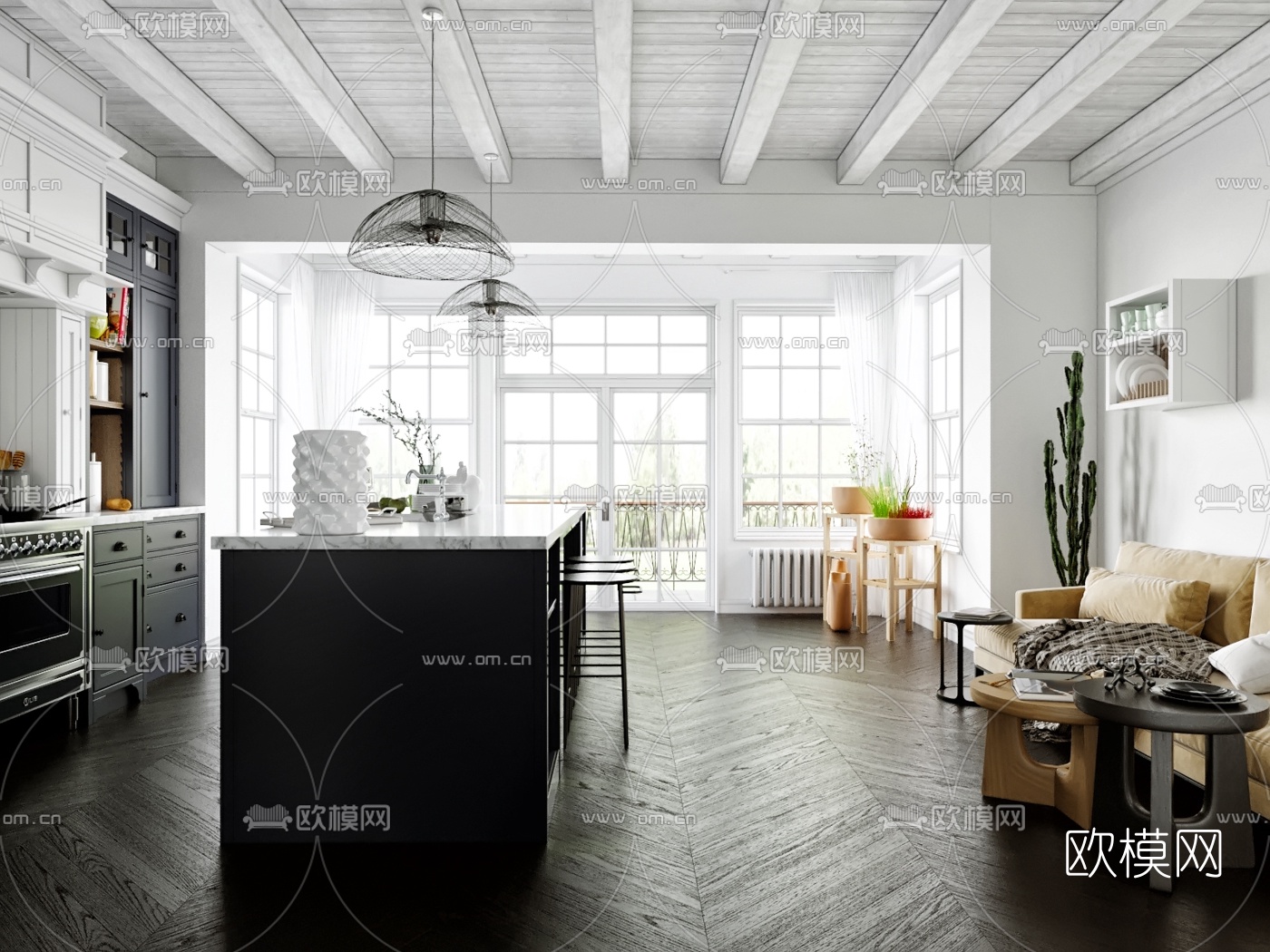 北欧客厅餐厅3d模型下载（渲染图1）