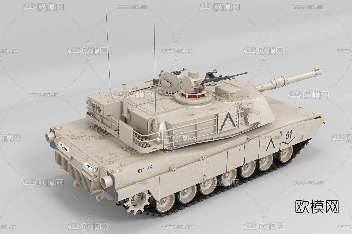 现代M1A2坦克3d模型下载（渲染图2）