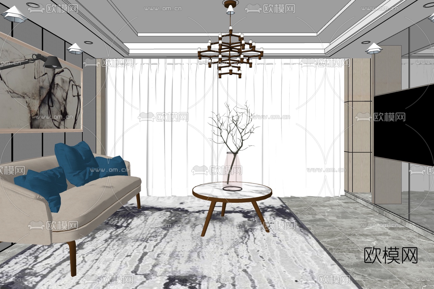 北欧简约客厅免费su模型